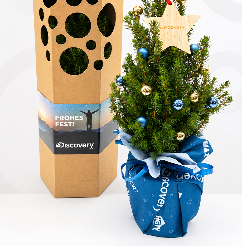 Werbegeschenk Weihnachtsbaum Firma Discovery
